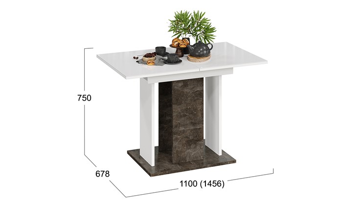 Кухонный стол раскладной Кёльн тип 1 (Ателье темный, Белый, Стекло Белый глянец) в Магадане - изображение 2