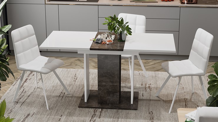 Кухонный стол раскладной Кёльн тип 1 (Ателье темный, Белый, Стекло Белый глянец) в Магадане - изображение 3