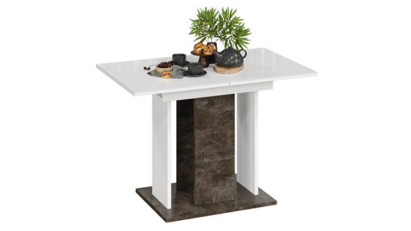 Кухонный стол раскладной Кёльн тип 1 (Ателье темный, Белый, Стекло Белый глянец) в Магадане - изображение