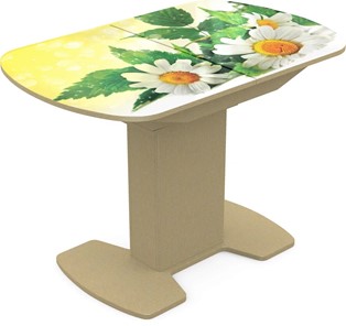 Кухонный раздвижной стол Корсика исп. 1 Фотопечать (Цветы №3) 1100(1415)*700 в Магадане