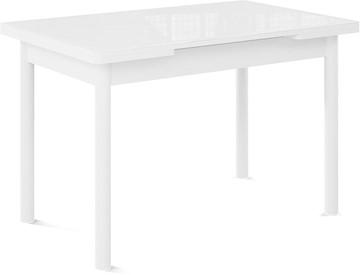 Кухонный стол раздвижной Милан-1 EVO, ноги металлические белые, стекло белое/серый в Магадане - предосмотр