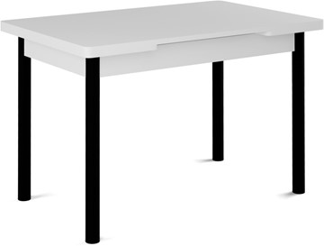 Кухонный раздвижной стол Милан-1 EVO, ноги металлические черные, белый цемент в Магадане - предосмотр