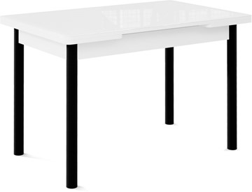 Кухонный раскладной стол Милан-1 EVO, ноги металлические черные, стекло белое/серый в Магадане - предосмотр