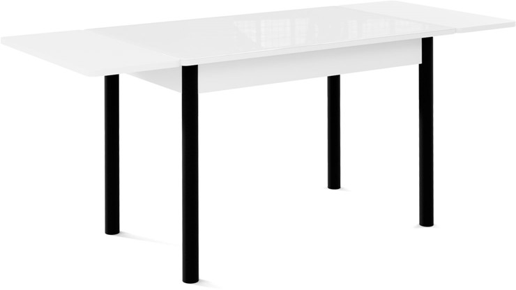 Кухонный раскладной стол Милан-1 EVO, ноги металлические черные, стекло белое/серый в Магадане - изображение 1