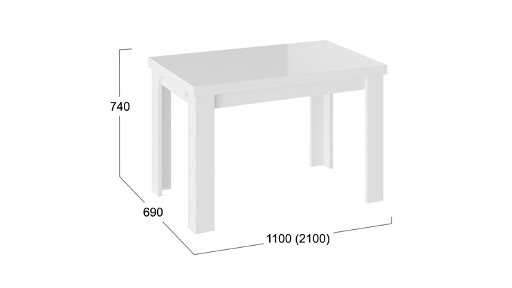 Кухонный стол раскладной Норман тип 1, цвет Белый/Стекло белый глянец в Магадане - изображение 2
