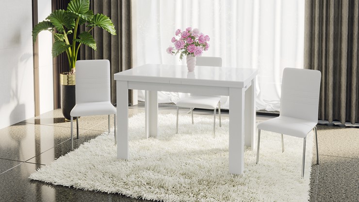 Кухонный стол раскладной Норман тип 1, цвет Белый/Стекло белый глянец в Магадане - изображение 4