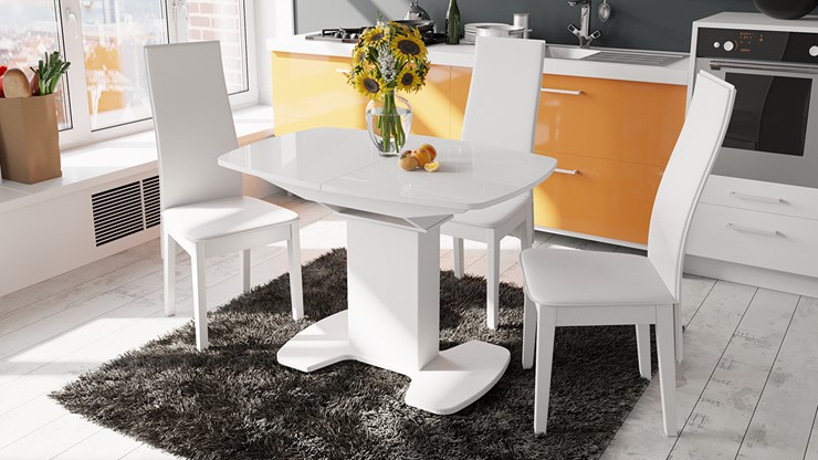 Кухонный стол раздвижной Портофино (СМ(ТД)-105.02.11(1)), цвет Белый глянец/Стекло белое в Магадане - изображение 2