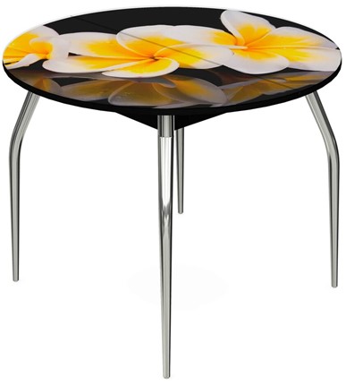 Кухонный раскладной стол Ривьера - Круг, ноги хром №5, ФП (Цветы №11) в Магадане - изображение