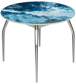 Кухонный раскладной стол Ривьера - Круг, ноги метал. крашеные №24, ФП (Вода №15) в Магадане
