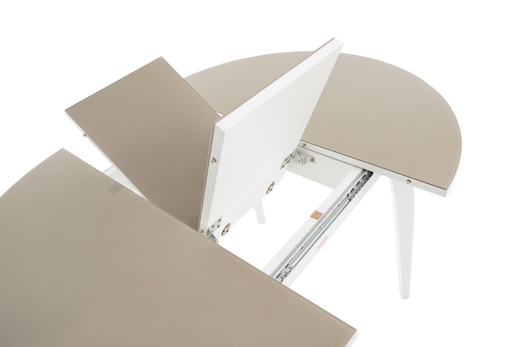 Кухонный раздвижной стол Ривьера исп. круг хром №5 (стекло белое/белый) в Магадане - изображение 5