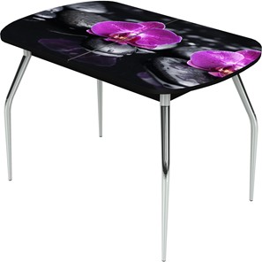 Кухонный стол раскладной Ривьера исп.1 ноги метал. крашеные №24 Фотопечать (Цветы №14) в Магадане