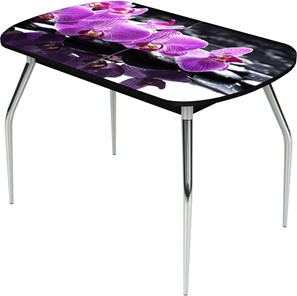 Кухонный раздвижной стол Ривьера исп.1 ноги метал. крашеные №24 Фотопечать (Цветы №30) в Магадане