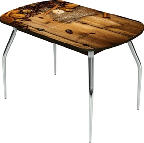 Кухонный раздвижной стол Ривьера исп.1 ноги метал. крашеные №24 Фотопечать (Кофе №25) в Магадане