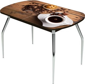 Кухонный раздвижной стол Ривьера исп.2 ноги  хром. №5 Фотопечать (Кофе №14) в Магадане