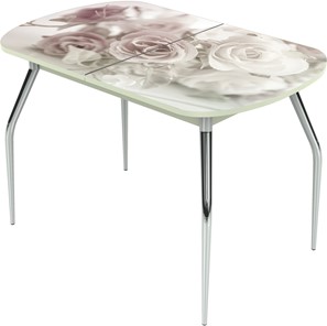 Кухонный раскладной стол Ривьера исп.2 ноги метал. крашеные №24 Фотопечать (Цветы №41) в Магадане
