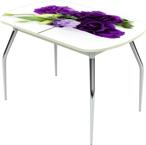 Кухонный раздвижной стол Ривьера исп.2 ноги метал. крашеные №24 Фотопечать (Цветы №46) в Магадане