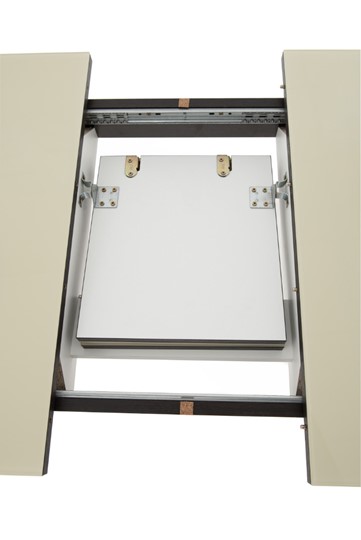 Кухонный раскладной стол Ривьера мини дерево №1, Рисунок квадро (стекло белое/металлик/белый) в Магадане - изображение 5
