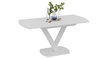 Обеденный раздвижной стол Салерно тип 1 (Белый муар/Стекло матовое белое) в Магадане - предосмотр 1