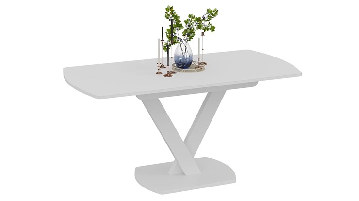 Обеденный раздвижной стол Салерно тип 1 (Белый муар/Стекло матовое белое) в Магадане - изображение 1