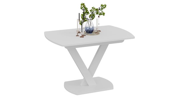 Обеденный раздвижной стол Салерно тип 1 (Белый муар/Стекло матовое белое) в Магадане - изображение
