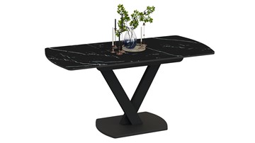 Кухонный стол раскладной Салерно тип 1 (Черный муар/Стекло черный мрамор) в Магадане - предосмотр 1