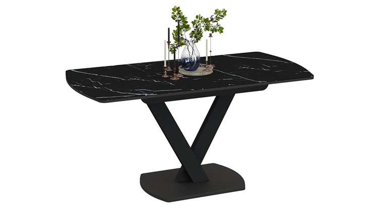 Кухонный стол раскладной Салерно тип 1 (Черный муар/Стекло черный мрамор) в Магадане - изображение 1