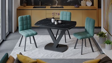 Кухонный стол раскладной Салерно тип 1 (Черный муар/Стекло черный мрамор) в Магадане - предосмотр 2