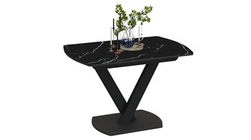 Кухонный стол раскладной Салерно тип 1 (Черный муар/Стекло черный мрамор) в Магадане - предосмотр