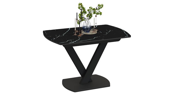 Кухонный стол раскладной Салерно тип 1 (Черный муар/Стекло черный мрамор) в Магадане - изображение