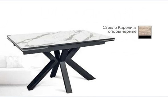 Обеденный раздвижной стол SFE 140, керамика карелия мрамор/ножки черные в Магадане - изображение