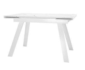 Кухонный стол раскладной SKL 140, керамика белый мрамор/подстолье белое/ножки белые в Магадане - предосмотр 1
