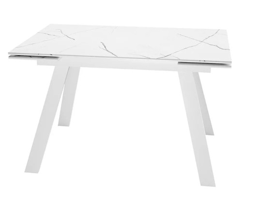 Кухонный стол раскладной SKL 140, керамика белый мрамор/подстолье белое/ножки белые в Магадане - изображение