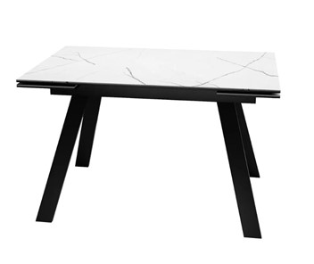 Обеденный раздвижной стол SKL 140, керамика белый мрамор/подстолье черное/ножки черные в Магадане