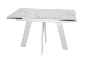 Кухонный стол раздвижной SKM 120, керамика белый мрамор/подстолье белое/ножки белые в Магадане