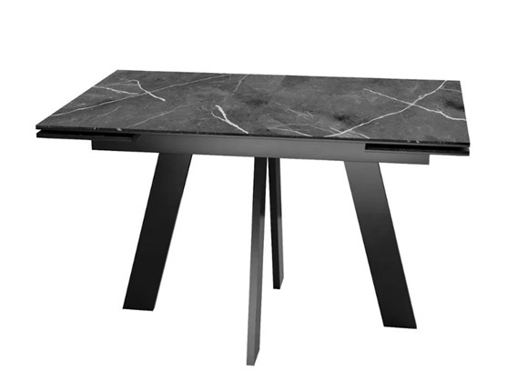 Обеденный раздвижной стол SKM 120, керамика черный мрамор/подстолье черное/ножки черные в Магадане - изображение