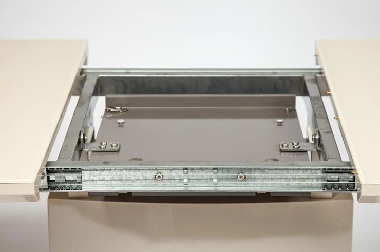 Кухонный стол раскладной WOLF ( mod. 8053-2 ) мдф high gloss/закаленное стекло, 120/160x80x76, слоновая кость/латте в Магадане - изображение 3