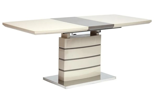 Кухонный стол раскладной WOLF ( mod. 8053-2 ) мдф high gloss/закаленное стекло, 120/160x80x76, слоновая кость/латте в Магадане - изображение