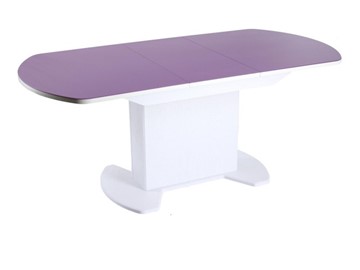 Кухонный стол раздвижной ПГ-02 тумба СТ2, белое, фиолетовое стекло, МДФ в Магадане