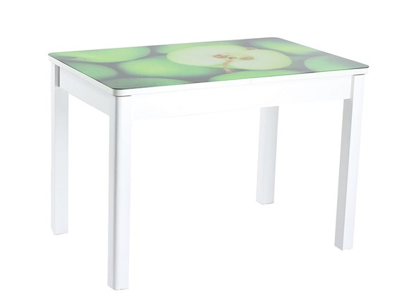 Кухонный раскладной стол Айсберг-02 СТФ, белое лдсп/зеленые яблоки/40 прямые массив белые в Магадане - изображение
