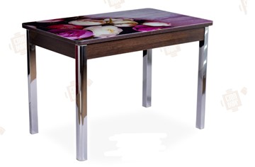 Кухонный стол раскладной Айсберг-01 СТФ, венге/фотопечать пионы/ноги хром квадратные в Магадане
