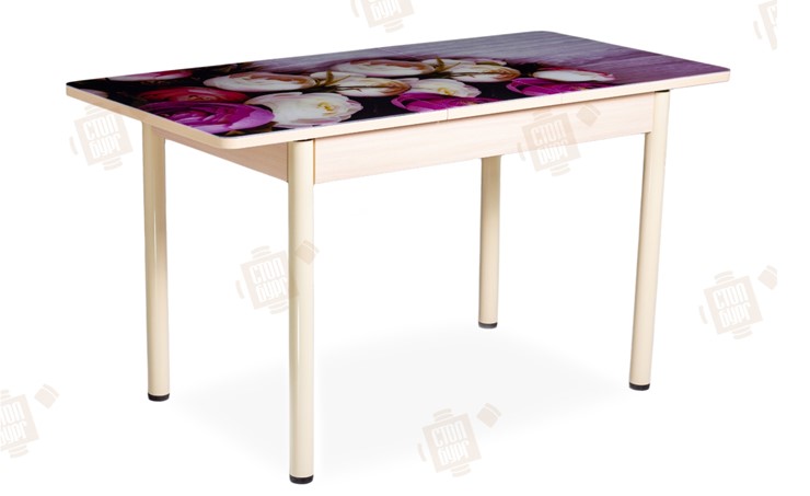 Кухонный стол раскладной Айсберг-01 СТФ, дуб/фотопечать пионы/ноги крашеные в Магадане - изображение 2