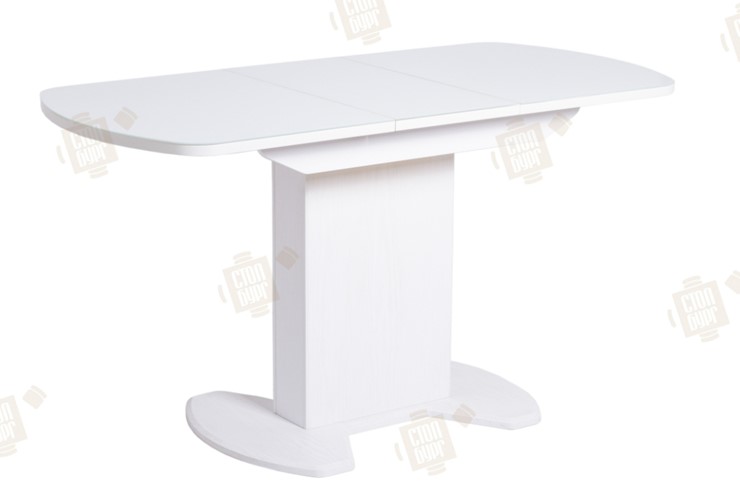 Кухонный раздвижной стол ПГ-02 тумба СТ2, белый, стекло, МДФ в Магадане - изображение 1