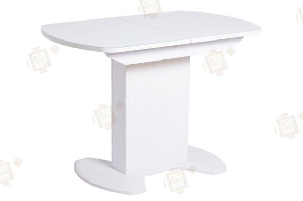 Кухонный раздвижной стол ПГ-02 тумба СТ2, белый, стекло, МДФ в Магадане - изображение