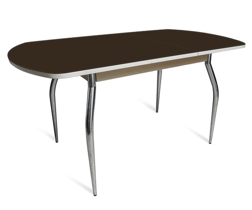 Раздвижной стол ПГ мини СТ2, дуб молочный/черное стекло/35 хром гнутые металл в Магадане - изображение