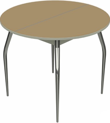 Кухонный раскладной стол Ривьера исп. круг хром №5 (стекло капучино/белый) в Магадане - изображение