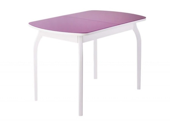 Кухонный раскладной стол ПГ-мини, матовое фиолетовое стекло, ноги гнутые массив белый в Магадане - изображение