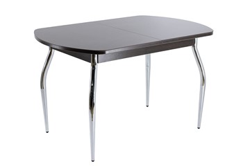 Кухонный стол раскладной ПГ-01 СТ1 венге/черное стекло/хром фигурные в Магадане