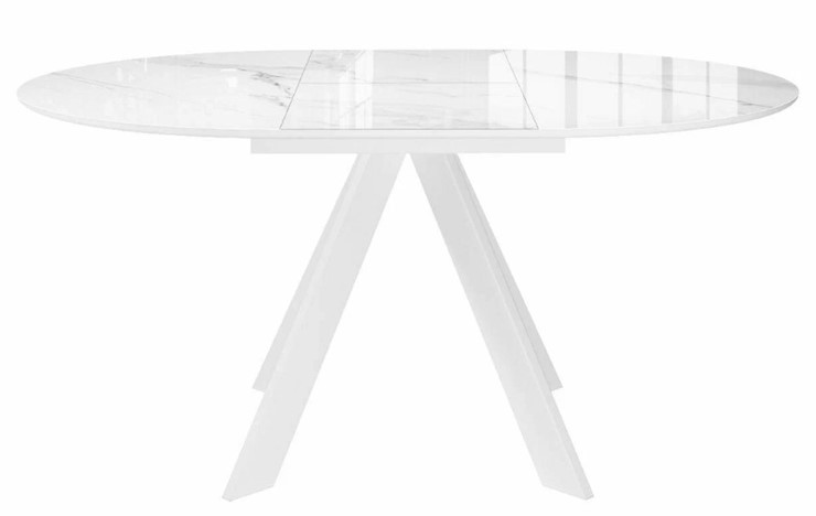 Стол раздвижной DikLine SFC110 d1100 стекло Оптивайт Белый мрамор/подстолье белое/опоры белые в Магадане - изображение 2