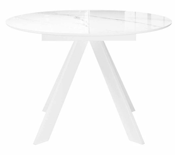 Стол раздвижной DikLine SFC110 d1100 стекло Оптивайт Белый мрамор/подстолье белое/опоры белые в Магадане - изображение 3