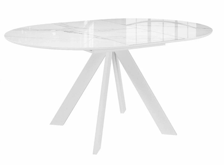 Стол раздвижной DikLine SFC110 d1100 стекло Оптивайт Белый мрамор/подстолье белое/опоры белые в Магадане - изображение 4